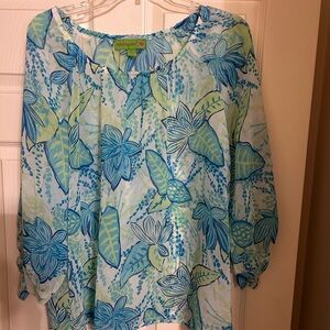 Island Republic Blue and Green Cuffed Sleeve Blouse